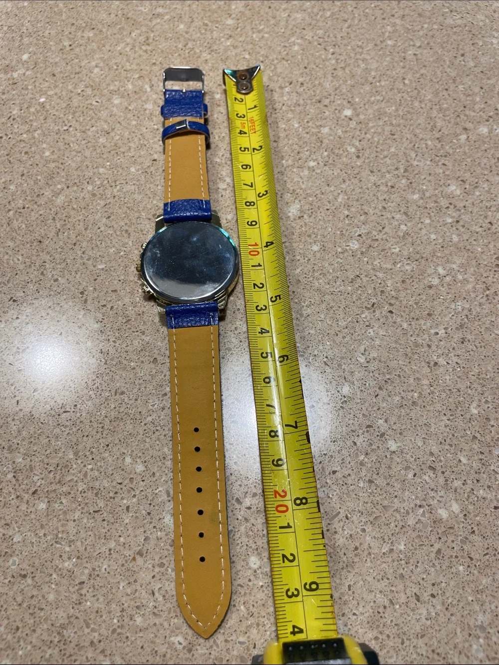 Geneva Platinum Blue Strap Gold-Tone Case Chronograph Watch
